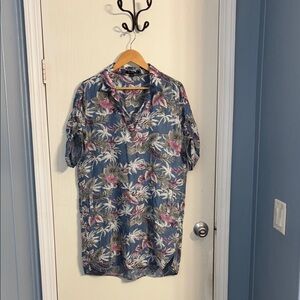 Velvet Heart Tropical Blue and Pink Midi Dress